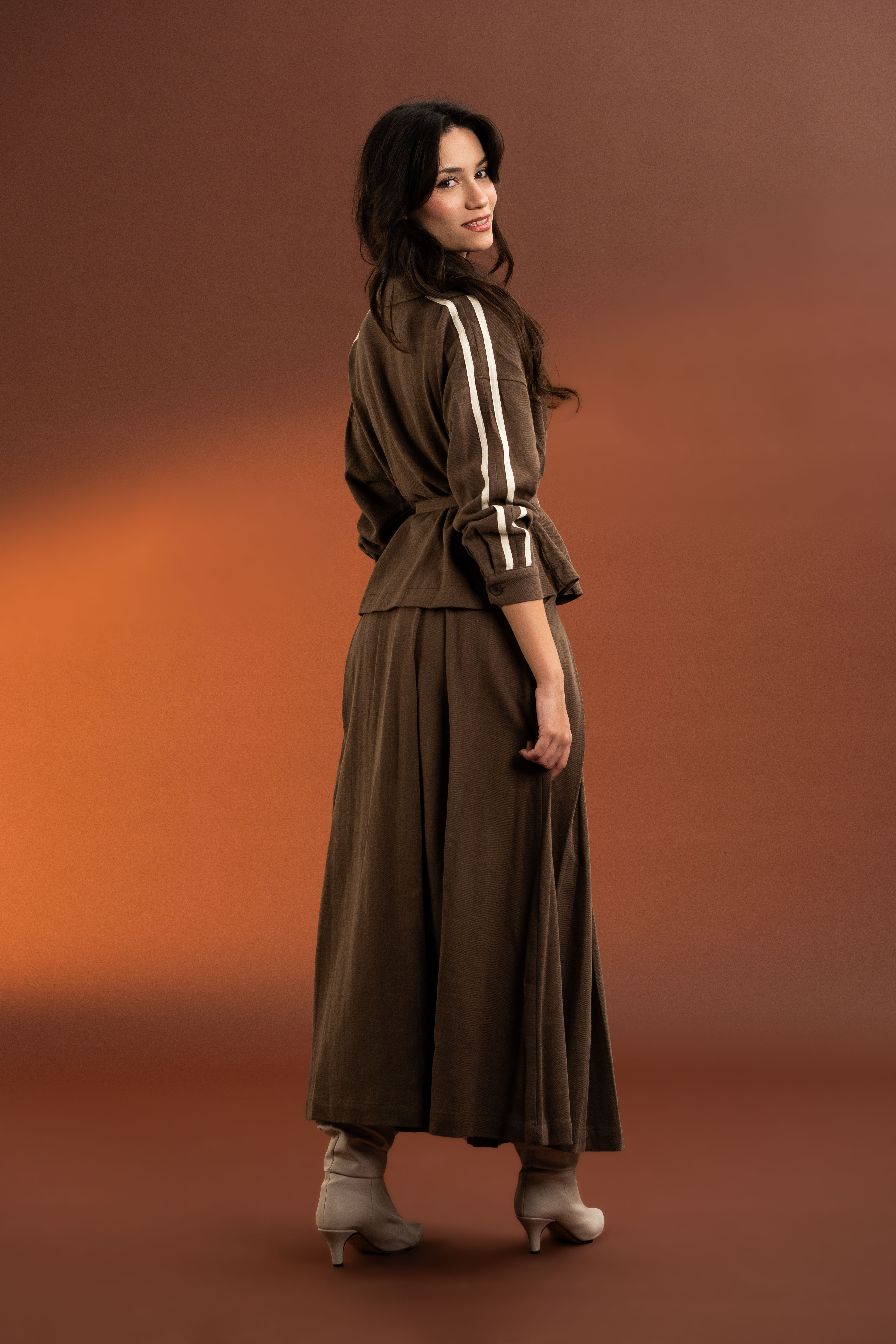 Gömlek-Etek Kemerli Takım- BROWN