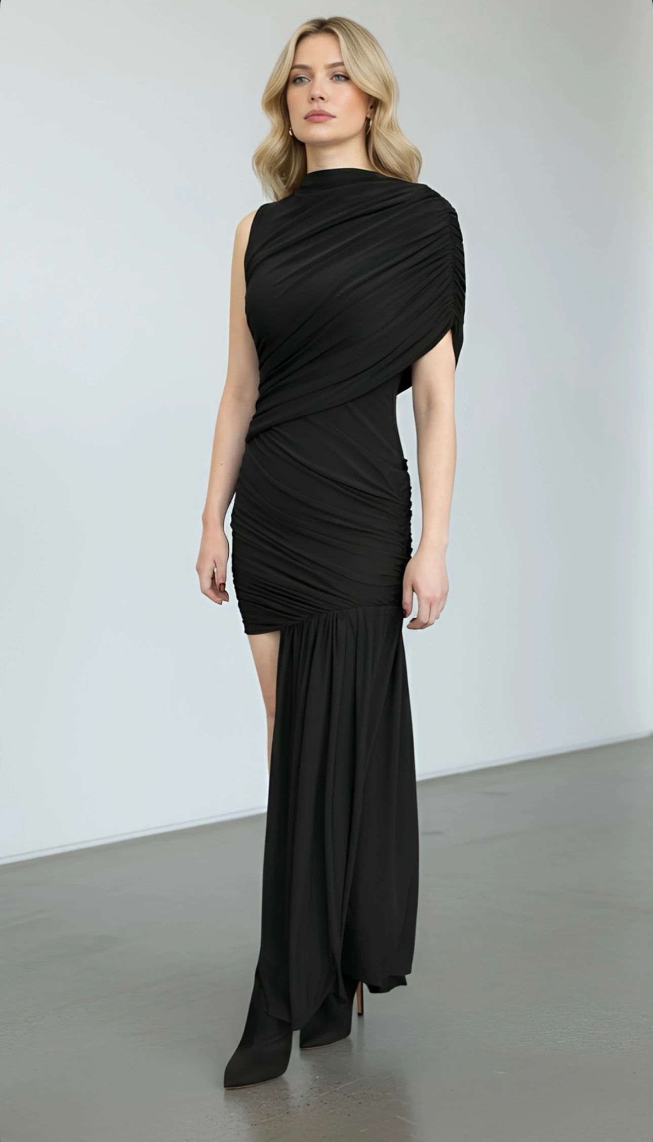 Tasarım,Drapeli Elbise-Siyah