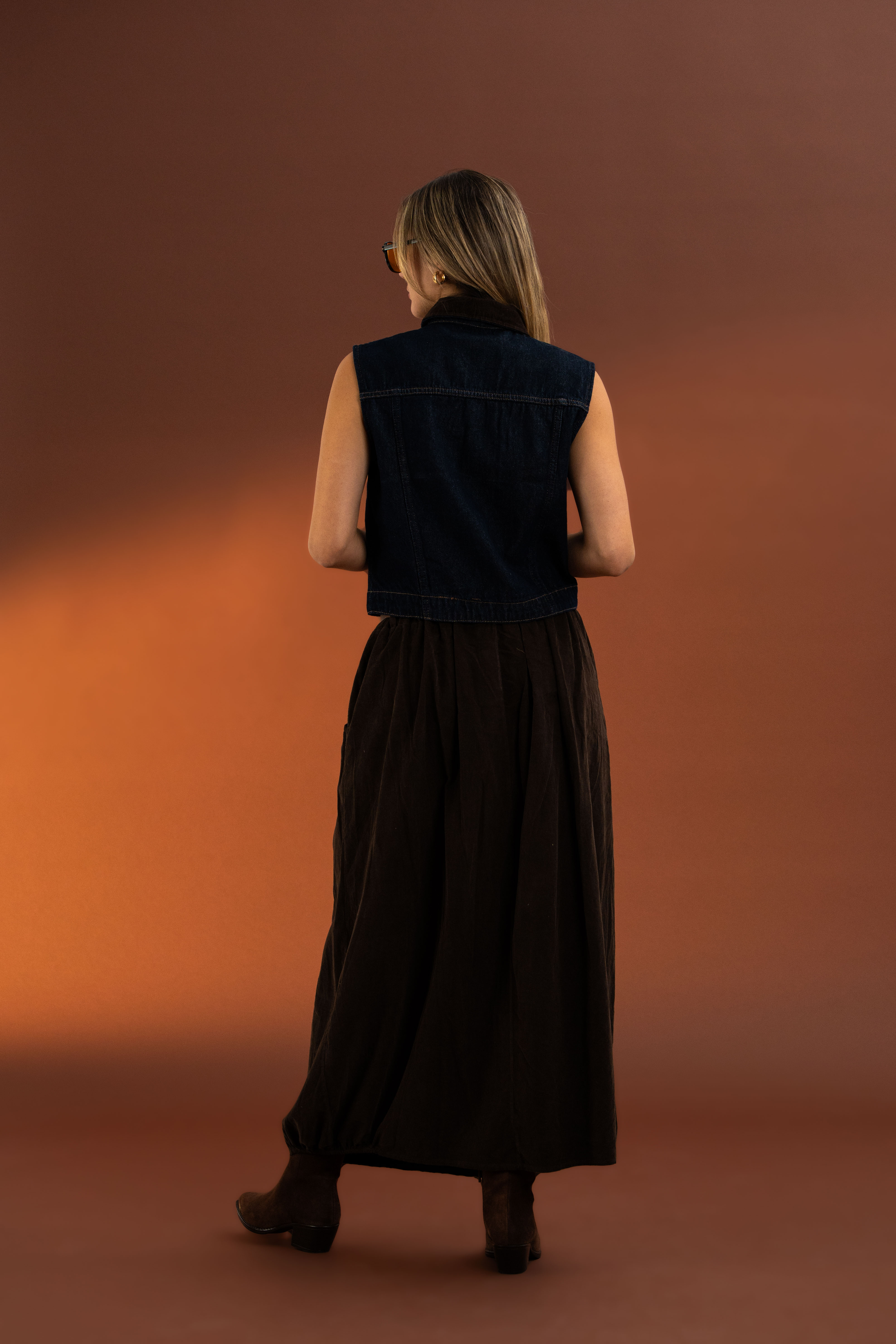 İtalyan,Yıkamalı,Beli Lastikli, Ara Beden ,Kadife Etek-Kahverengi