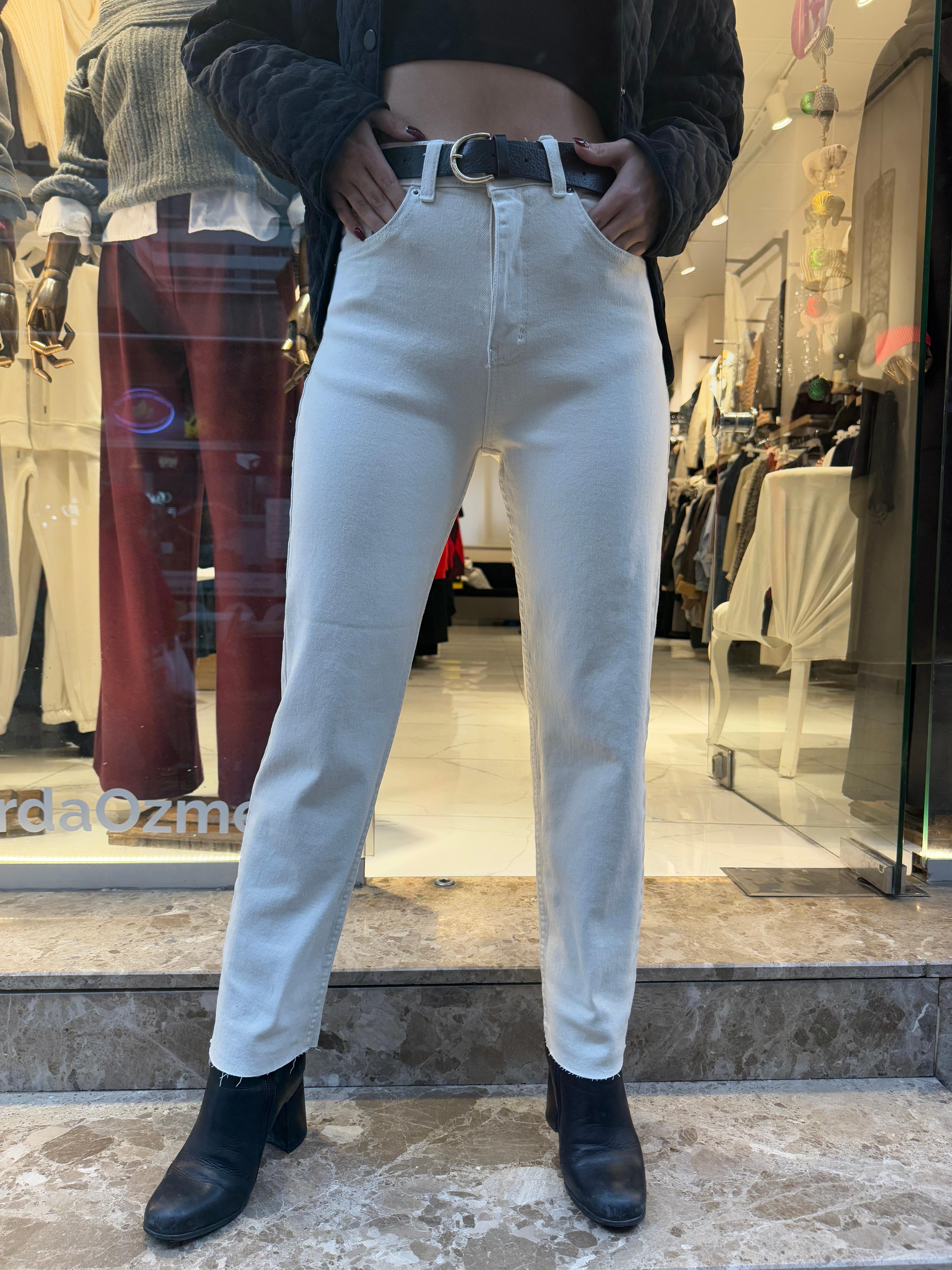 Likralı Boy Fit Jean Pantolon Bej