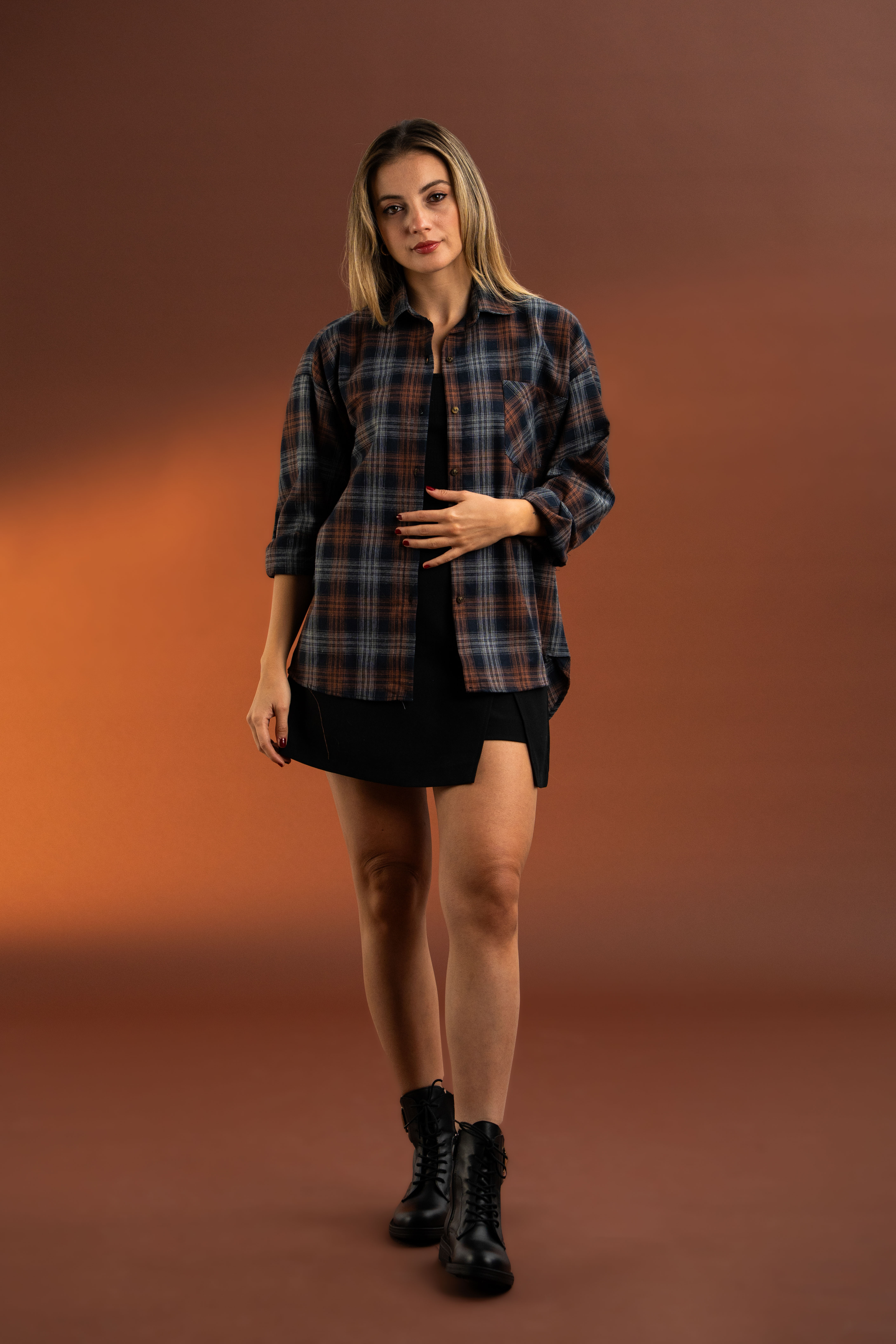 Ekose Desenli,Pamuk Gömlek-Laci/Orange