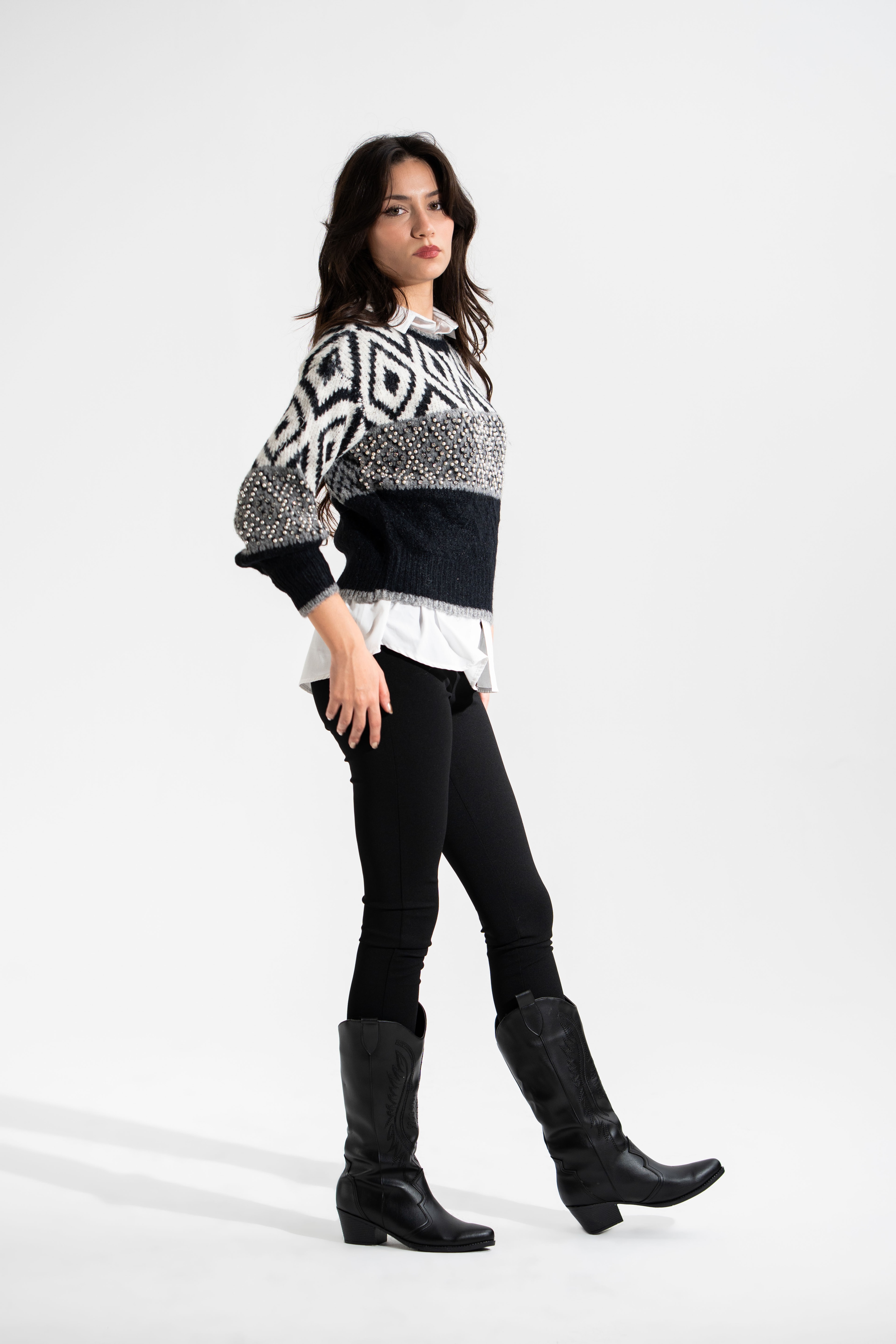 Premium Kalite,İnci İşlemeli Yün Kazak