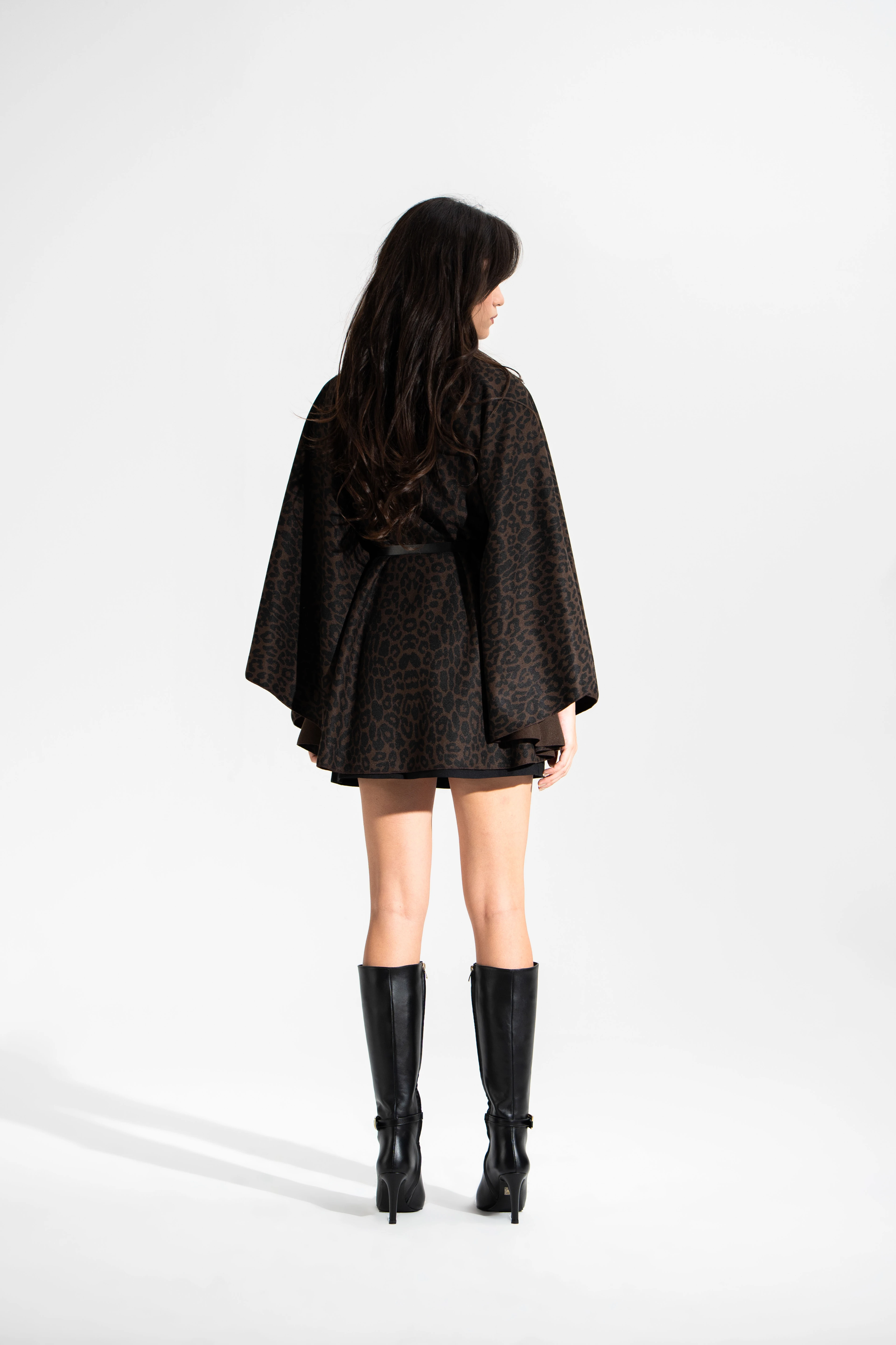 Leopar Desen,Kaşe,Kemerli Panço