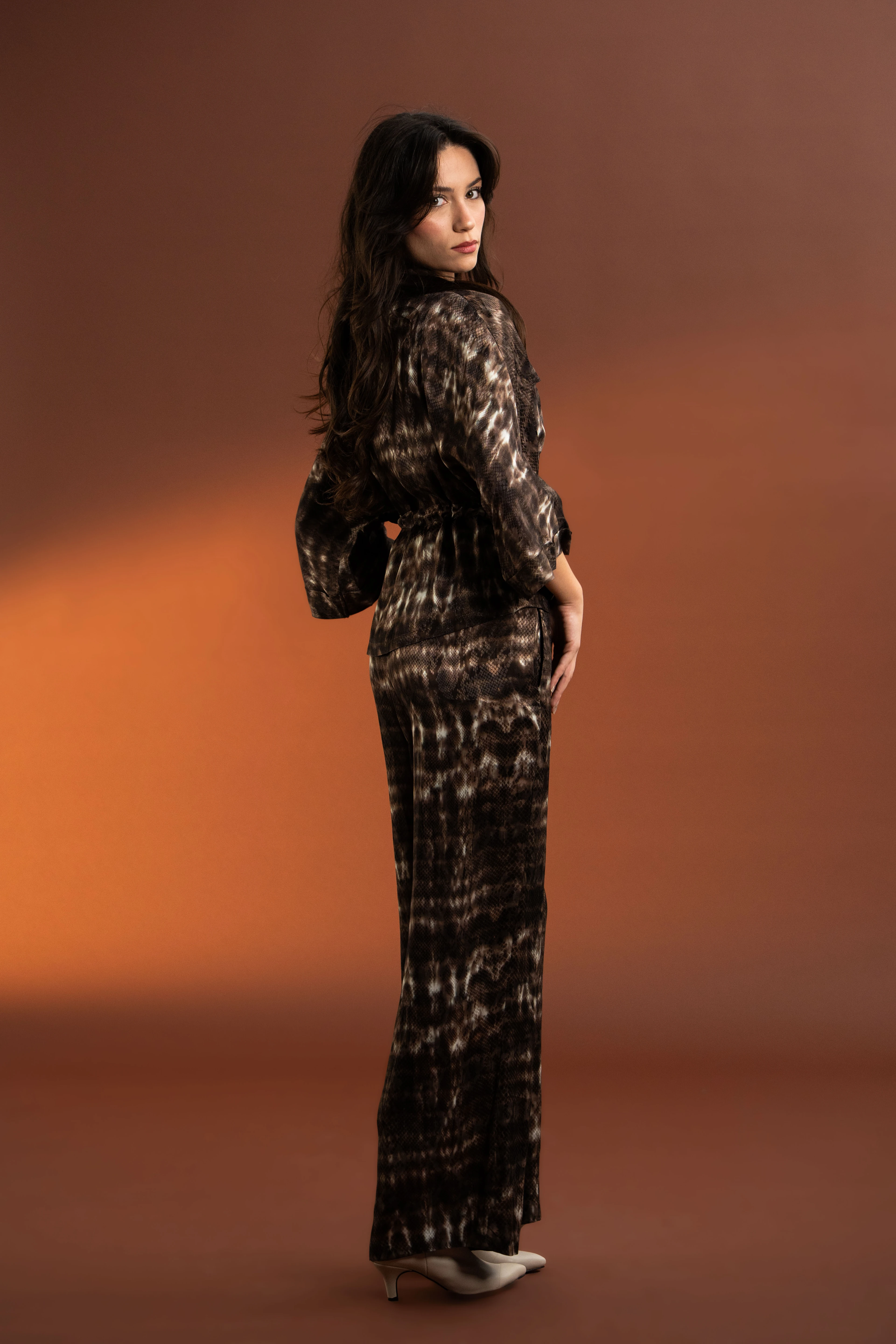 Premium Kalite,Önü Fermuarlı,İkili Saten Takım-Kahverengi