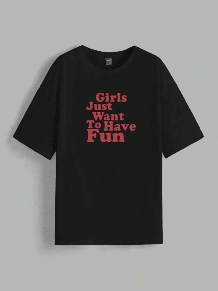 Baskılı Oversize T-shirt - Siyah