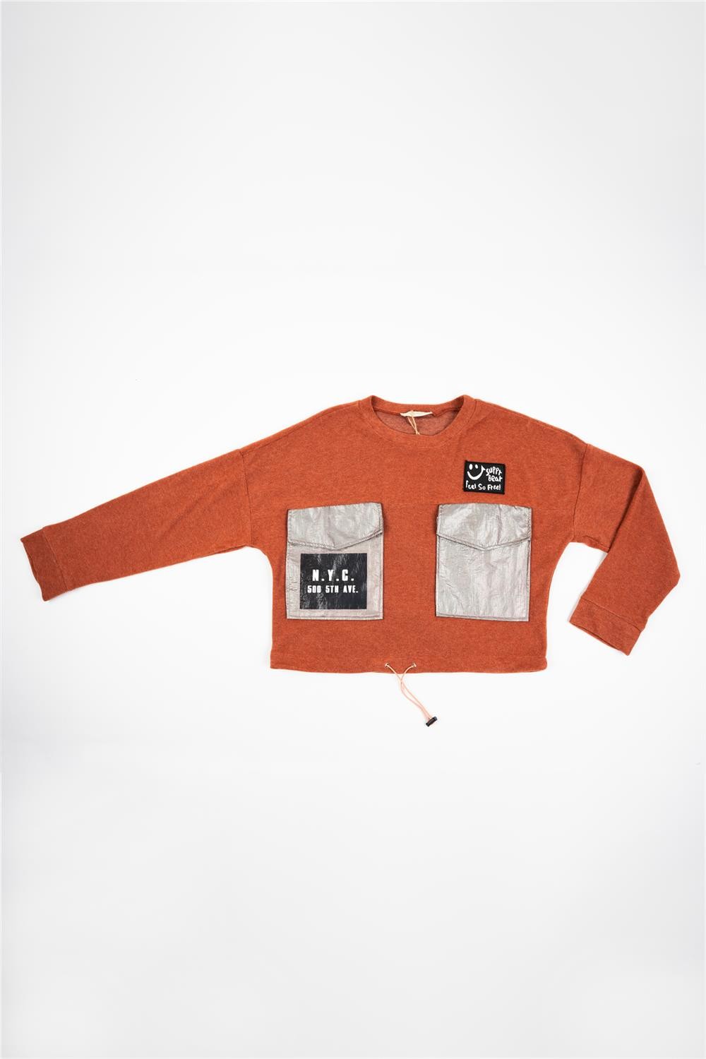 Kadın Turuncu Gümüş Cepli Polar Sweatshirt