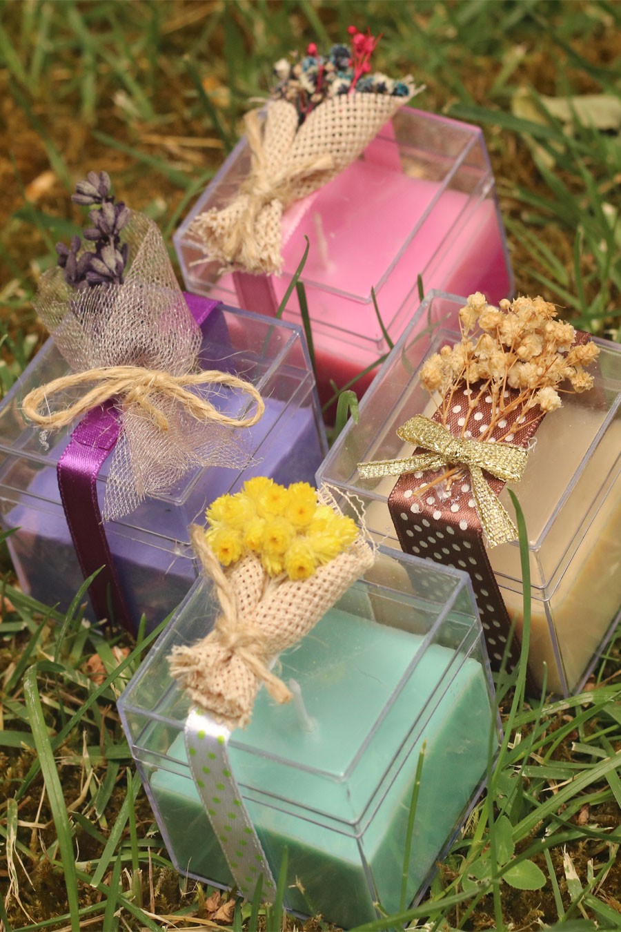 Organik Doğal Kokulu Soya Wax Mor Yeşil Pembe Krem Renk 4'lü Hediyelik Mum