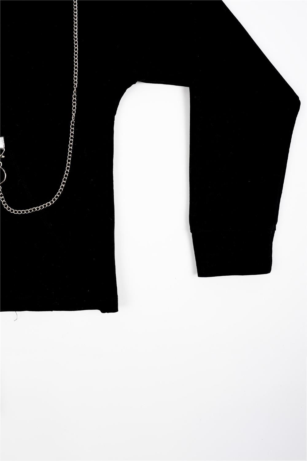 Kadın Siyah Kapşonlu Zincirli Sweatshirt