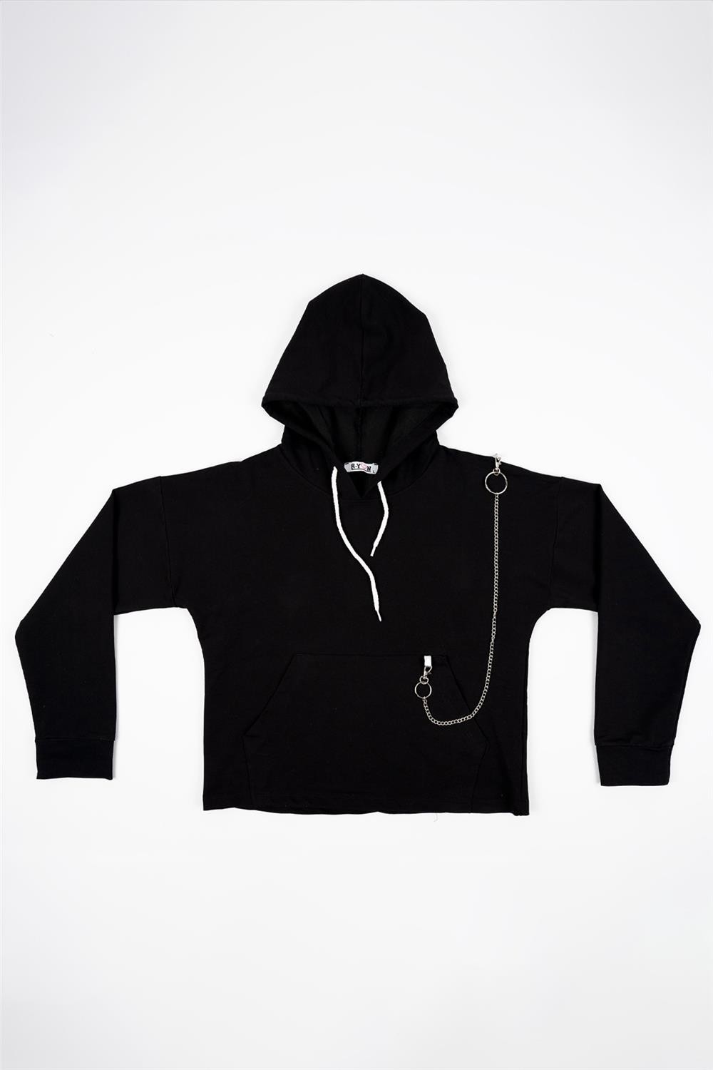 Kadın Siyah Kapşonlu Zincirli Sweatshirt