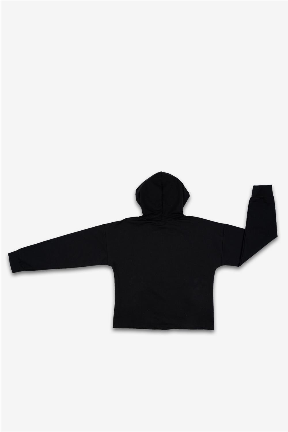 Kadın Siyah Kapşonlu Cepli Zincirli Sweatshirt
