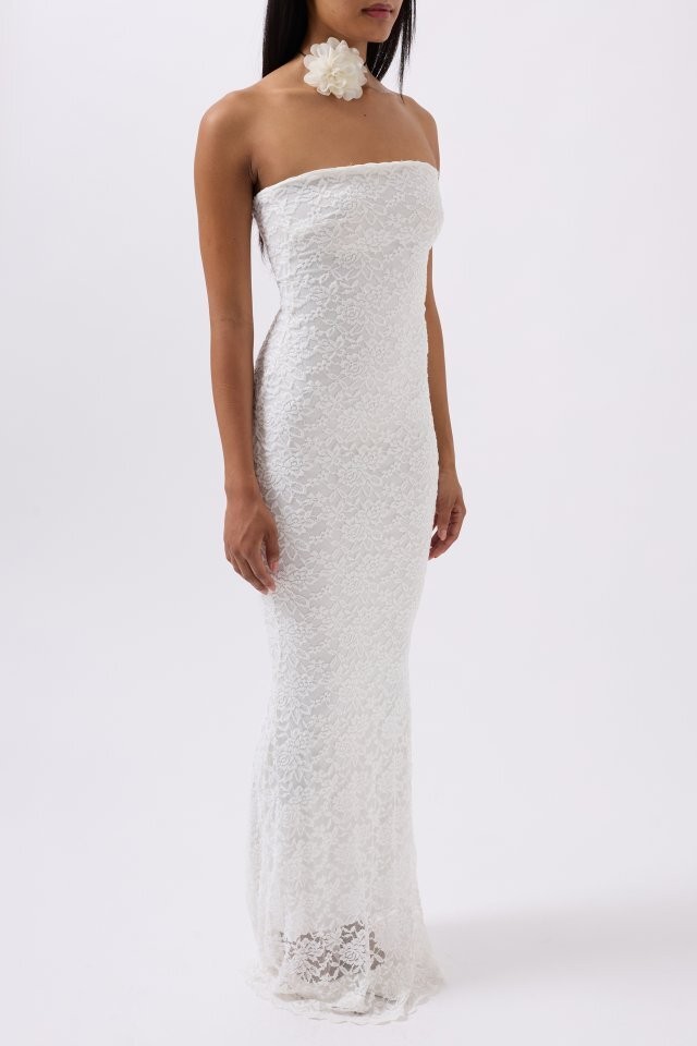 Straplez Dantel Maxi Elbise
