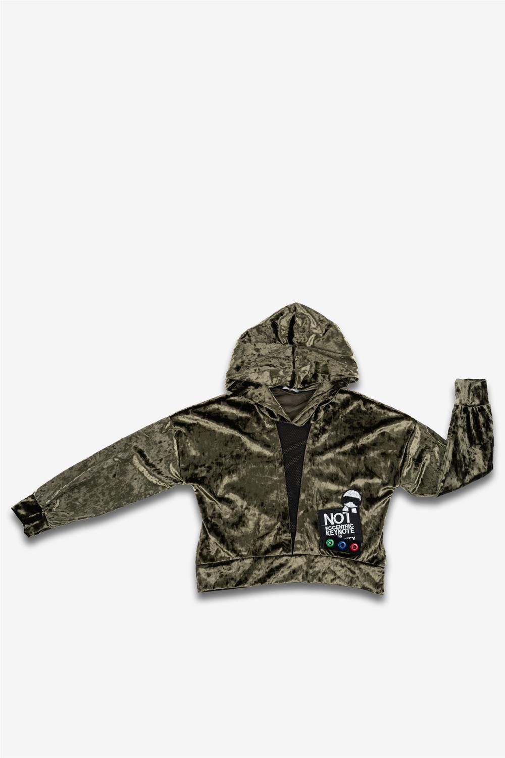 Kadın Yeşil Souchi Marka Parlak Kadife Sweatshirt