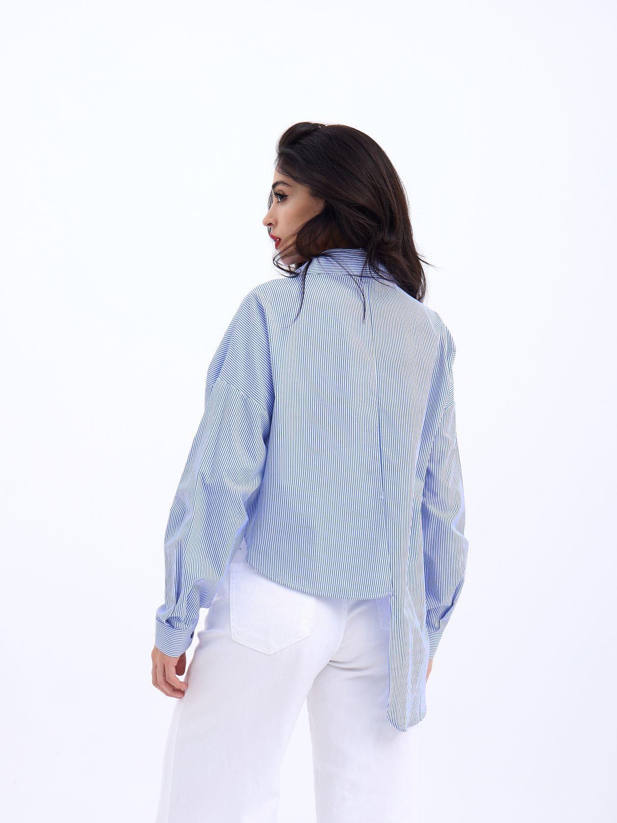 Simala Kadın Trend Detaylı Mavi Çizgili Gömlek 