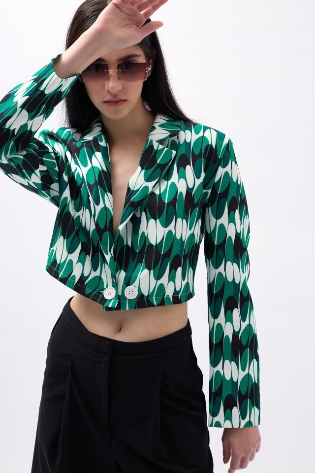 Desenli Crop Ceket