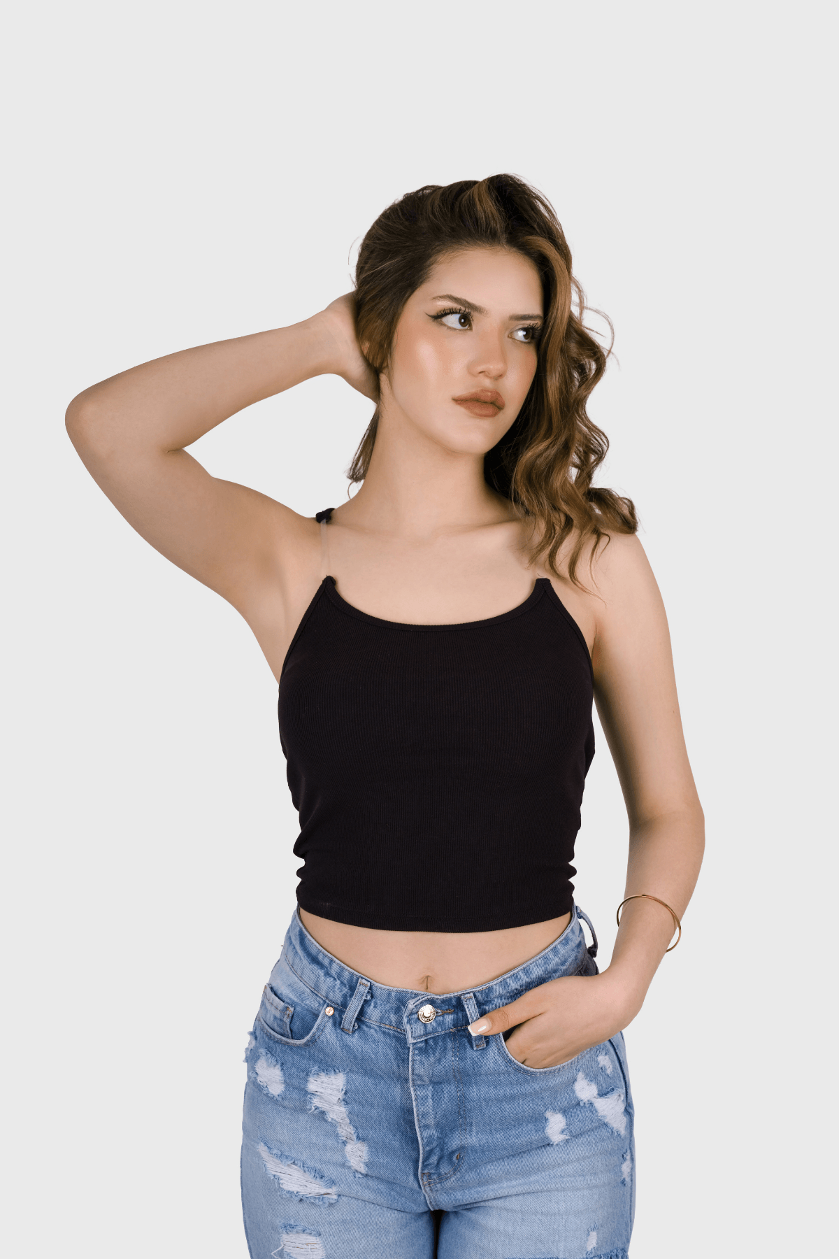 Kadın Şeffaf Askılı Beyaz Kaşkorse Yazlık Şık Body Crop