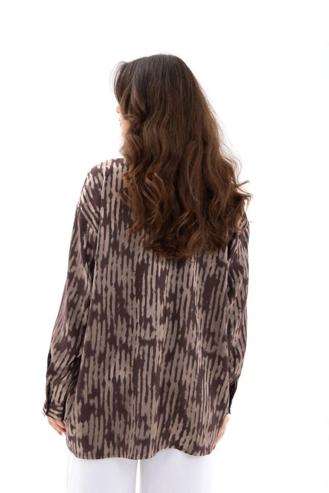 Simala Kadın Şık Uzun Kollu Desenli Rahat Gömlek 