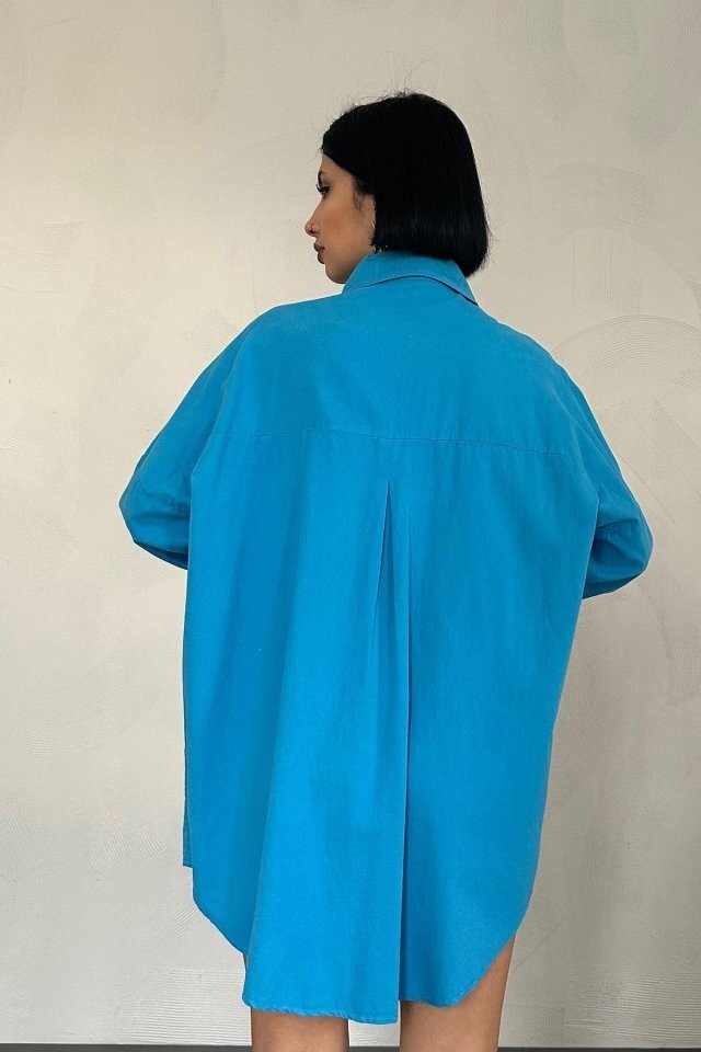 Mavi Çift Cep Kapaklı Çıtçıtlı Gömlek