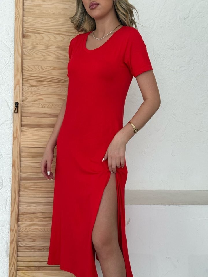 Kadın Kısa Kollu V Yaka Maxi Boy Elbise 124 Cm