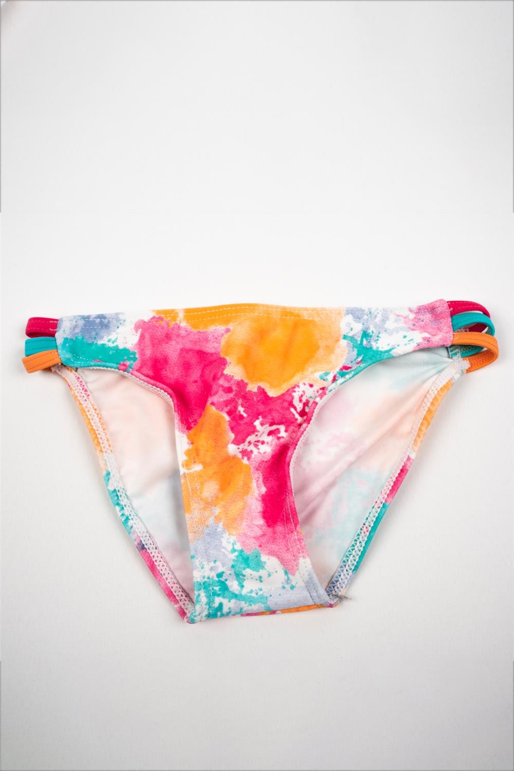 Kız Çocuk Turuncu Pembe Mavi Desenli İpli Bikini Altı
