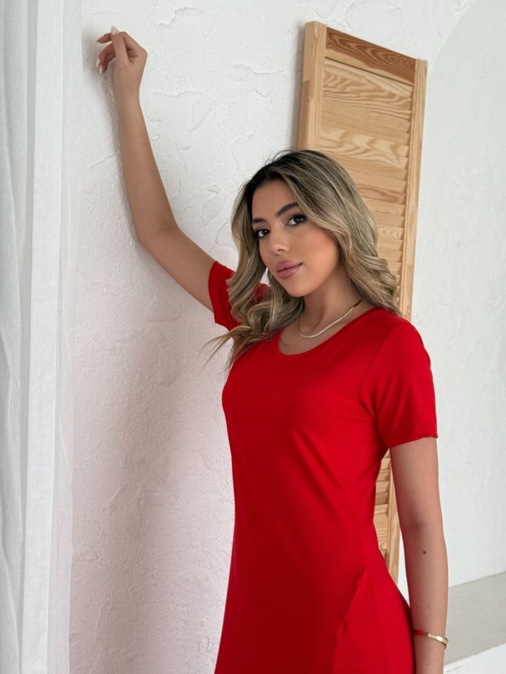 Kadın Kısa Kollu V Yaka Maxi Boy Elbise 124 Cm
