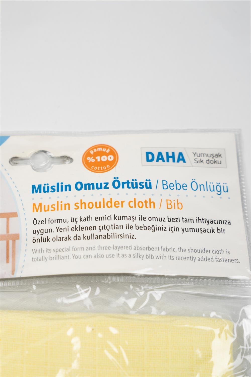 Unisex Bebek Sarı Yeşil Yaka Detaylı Müslin Omuz Örtüsü