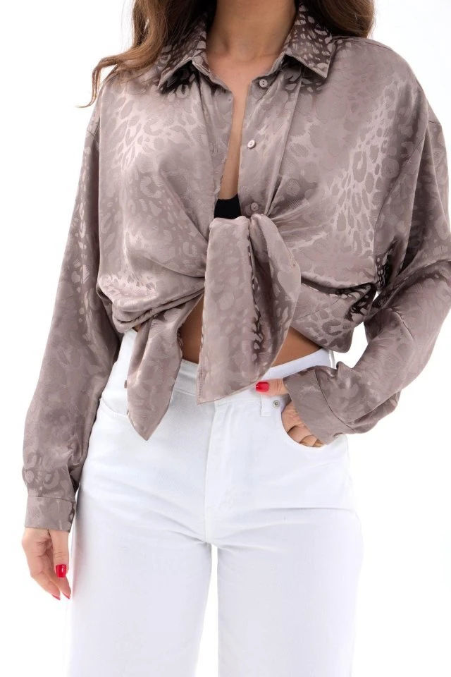 Simala Kadın Şık Uzun Kollu Desenli Rahat Gömlek 