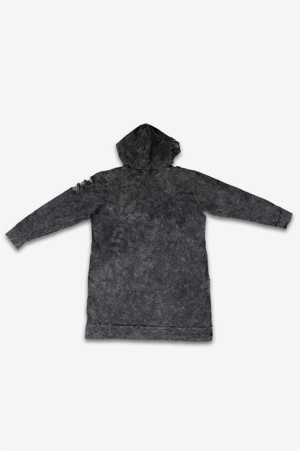 Kadın Gri Mermer Desenli Uzun Sweatshirt