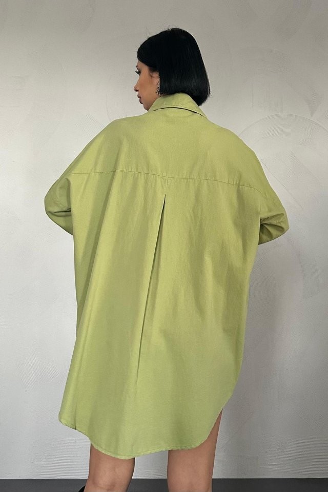 Yeşil Çift Cep Kapaklı Çıtçıtlı Gömlek