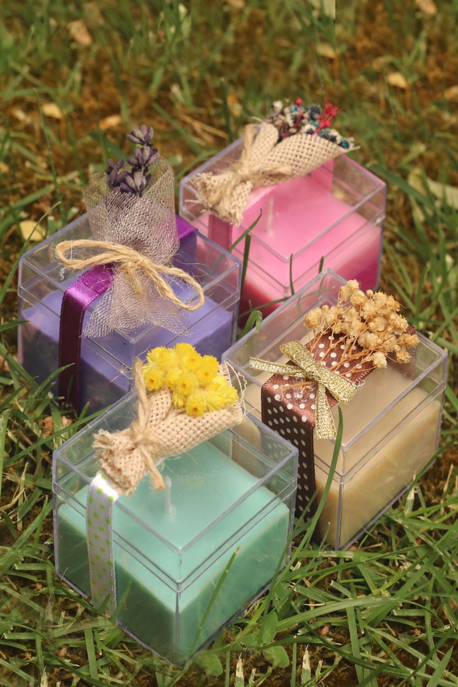 Organik Doğal Kokulu Soya Wax Mor Yeşil Pembe Krem Renk 4'lü Hediyelik Mum