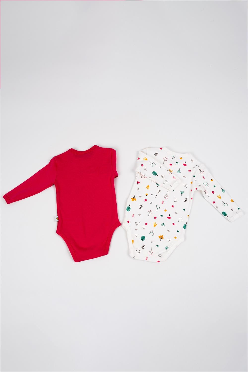 Unisex Bebek Pembe Beyaz Ağaç Desenli İkili Çıtçıtlı Zıbın Takım
