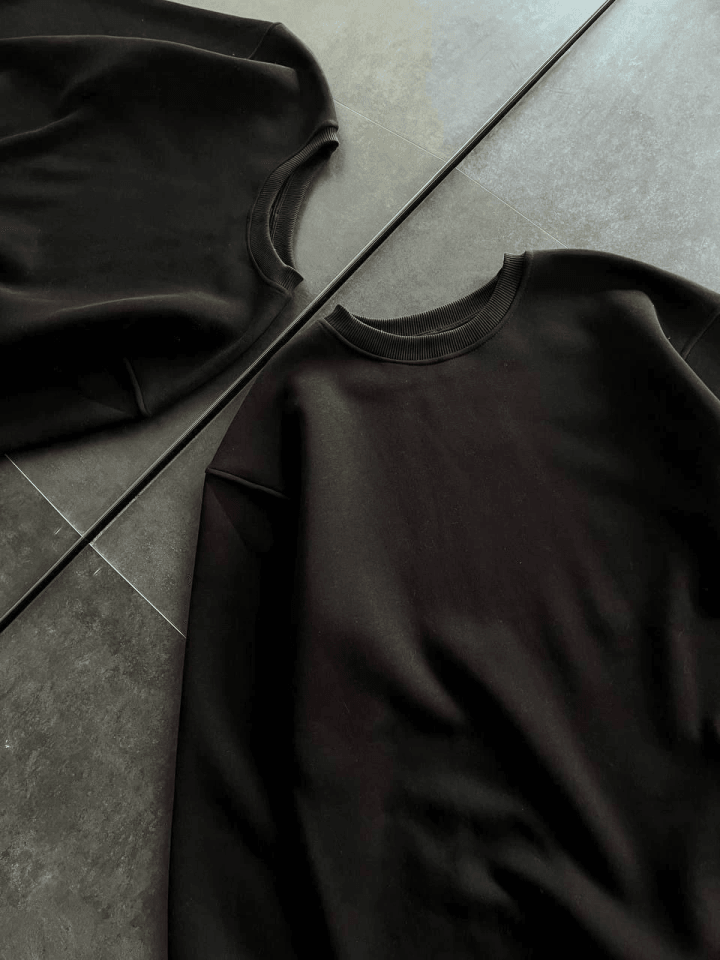 Kışlık Bisiklet Yaka Üç İplik Basic SweatShirt - Siyah