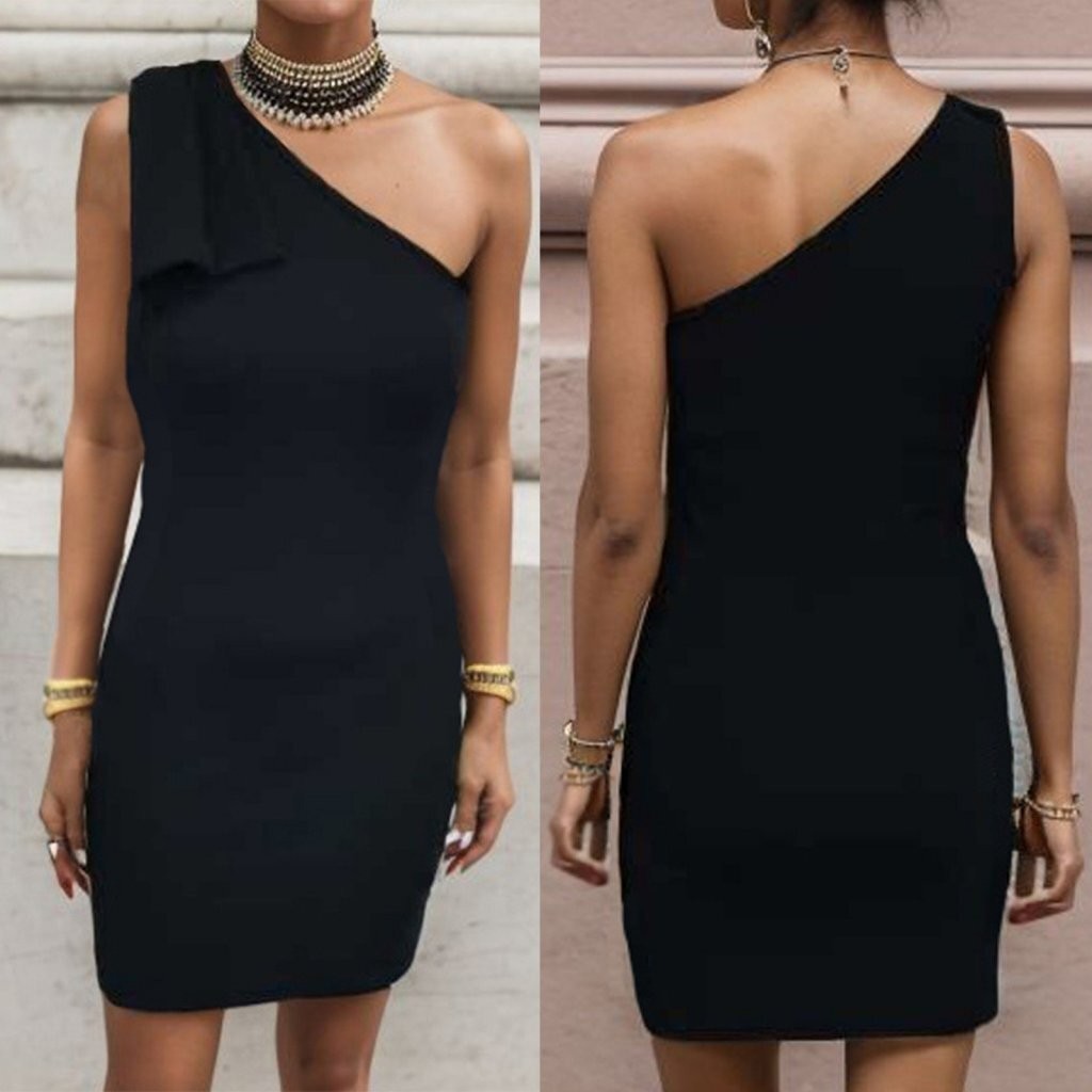 -trend- Kadın Tek Omuz Detaylı Mezuniyet Abiye Askılı Krep Mini Top Elbise