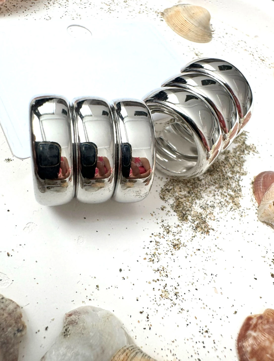 Çelik Gümüş Renk Parlak Kalın Halka Model Kadın Küpe