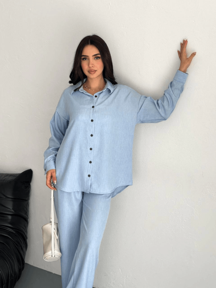 Gömlek Pantolon Ikili Takım - Bebek Mavisi