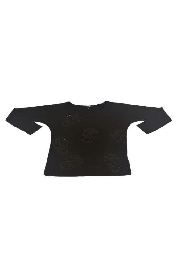 Kadın Siyah Kuru Kafalı Uzun Kollu Sweatshirt