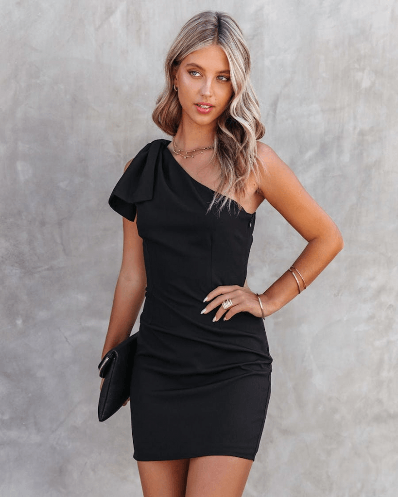-trend- Kadın Tek Omuz Detaylı Mezuniyet Abiye Askılı Krep Mini Top Elbise