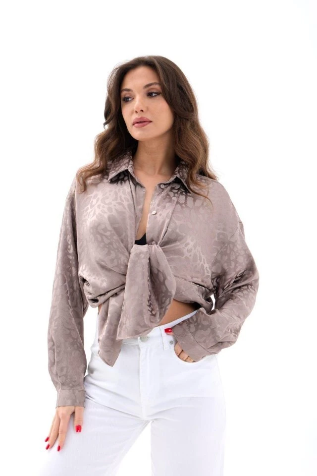 Simala Kadın Şık Uzun Kollu Desenli Rahat Gömlek 