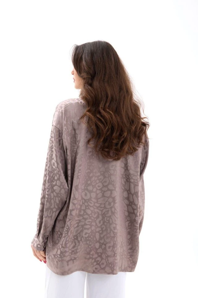 Simala Kadın Şık Uzun Kollu Desenli Rahat Gömlek 