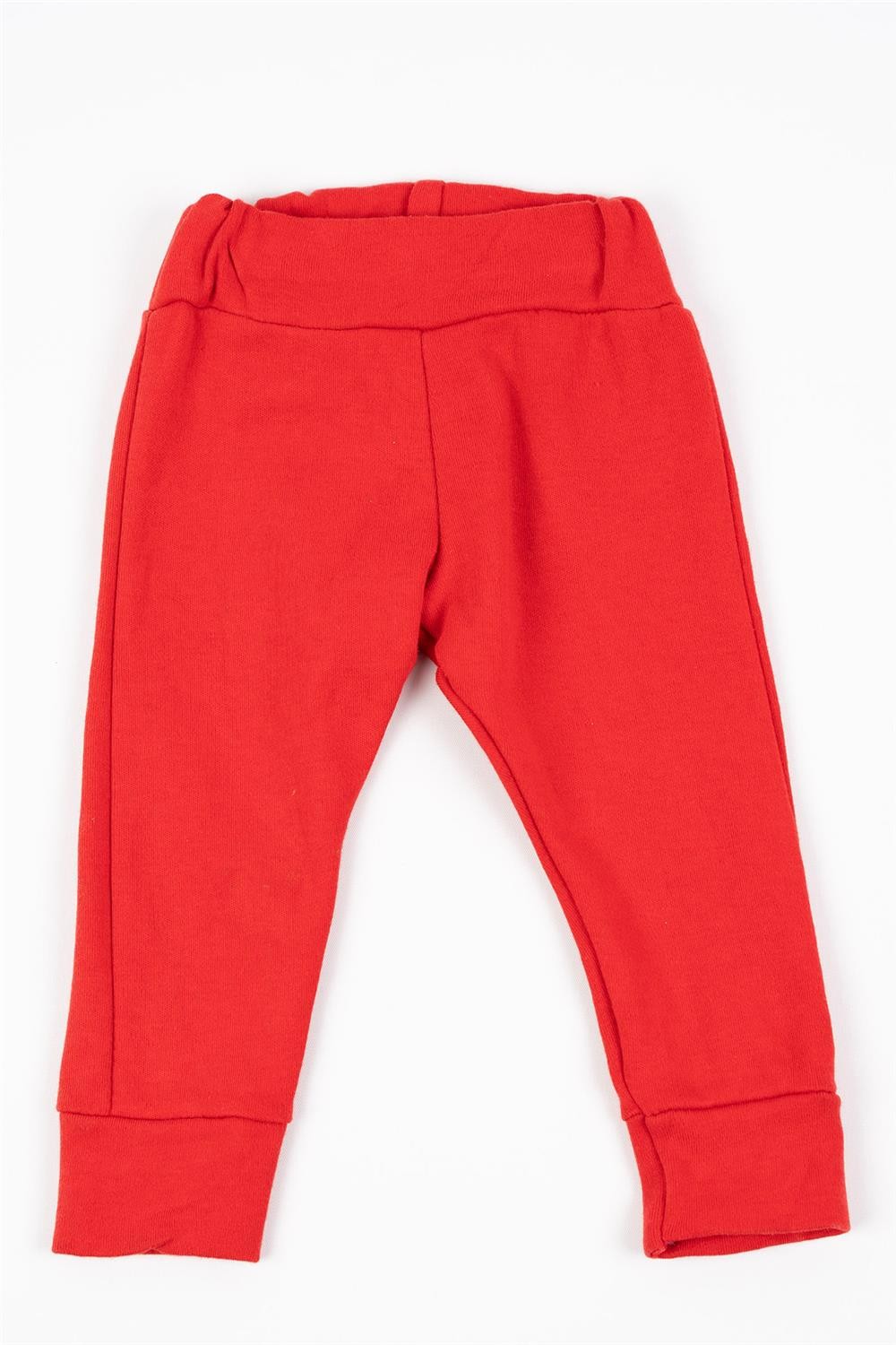 Unisex Bebek Kırmızı Bel ve Paça Lastik Detaylı Mevsimlik Tek Alt