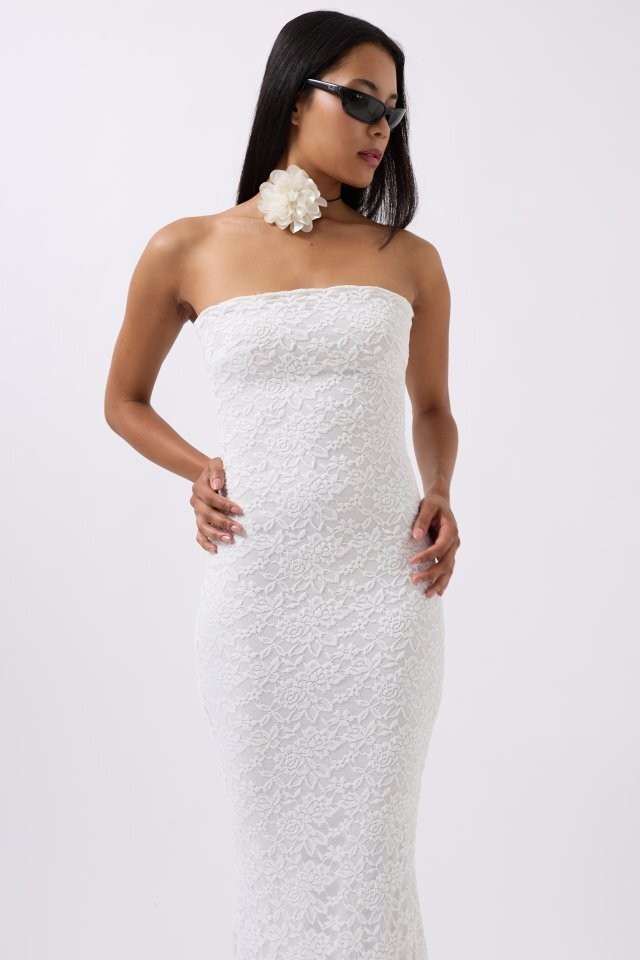 Straplez Dantel Maxi Elbise