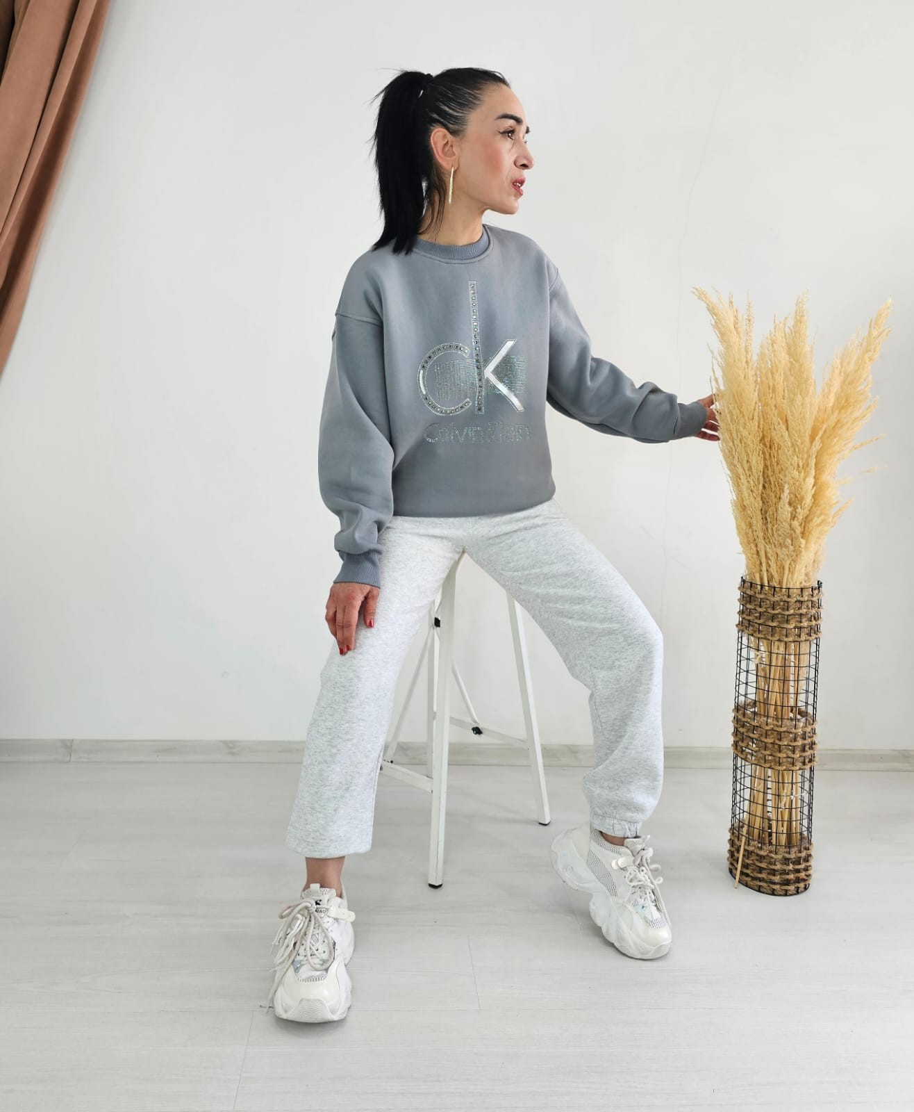 Baskılı Pullu 3 ip Şardonlu Sweatshirt 