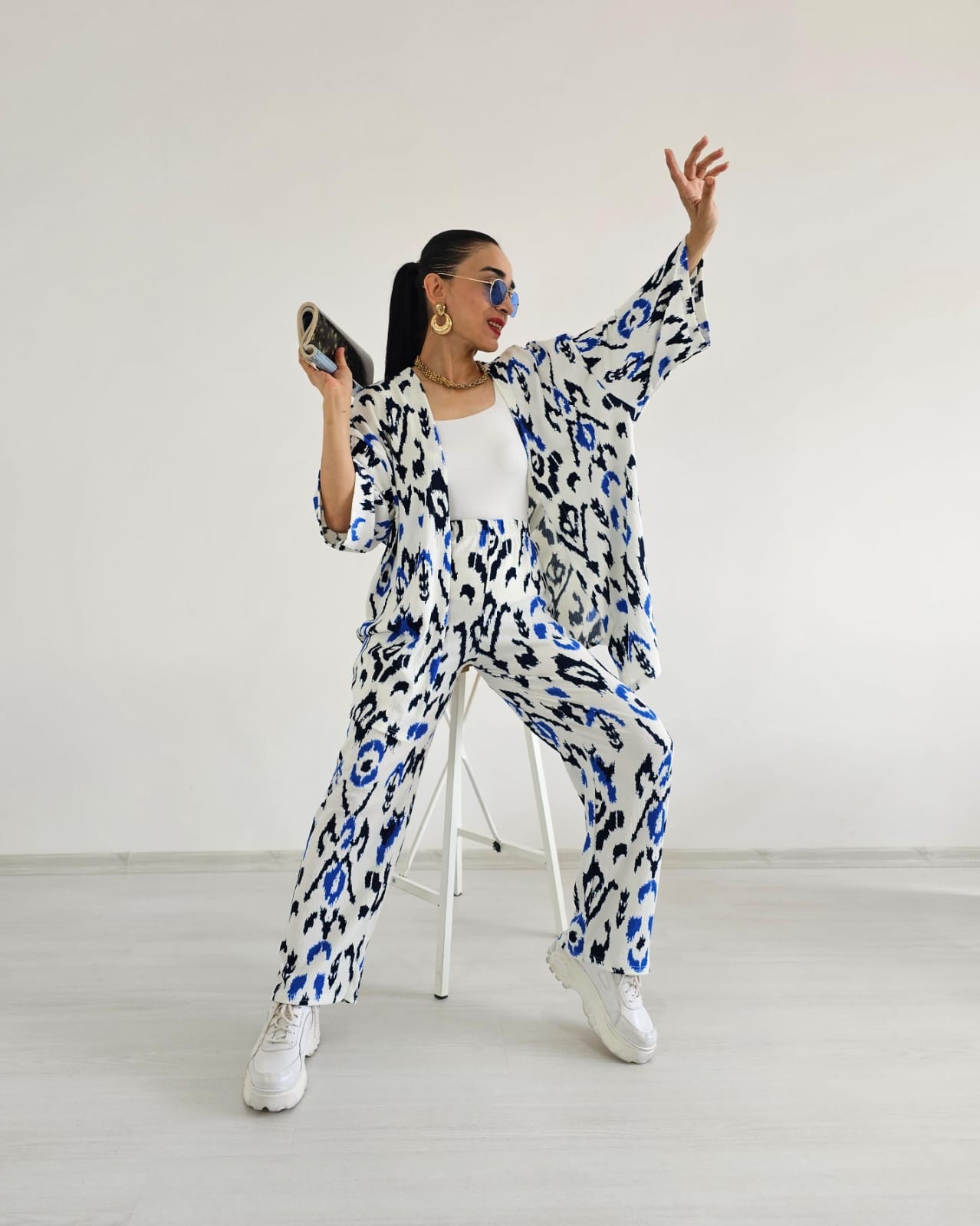 Zulaa Boya Desenli Kimono Takımı