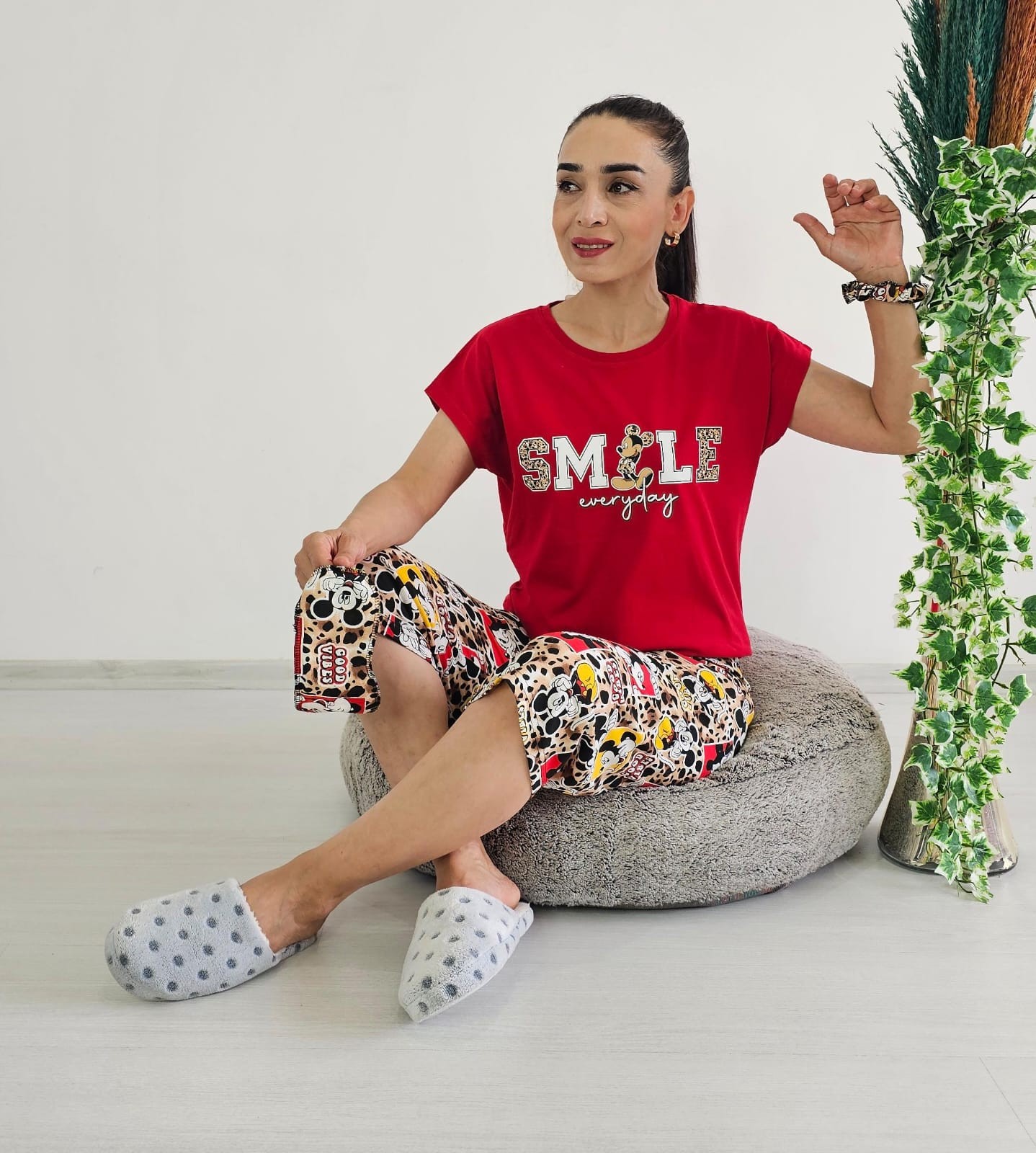 Kapri Smile Pijama Takımı - KIRMIZI