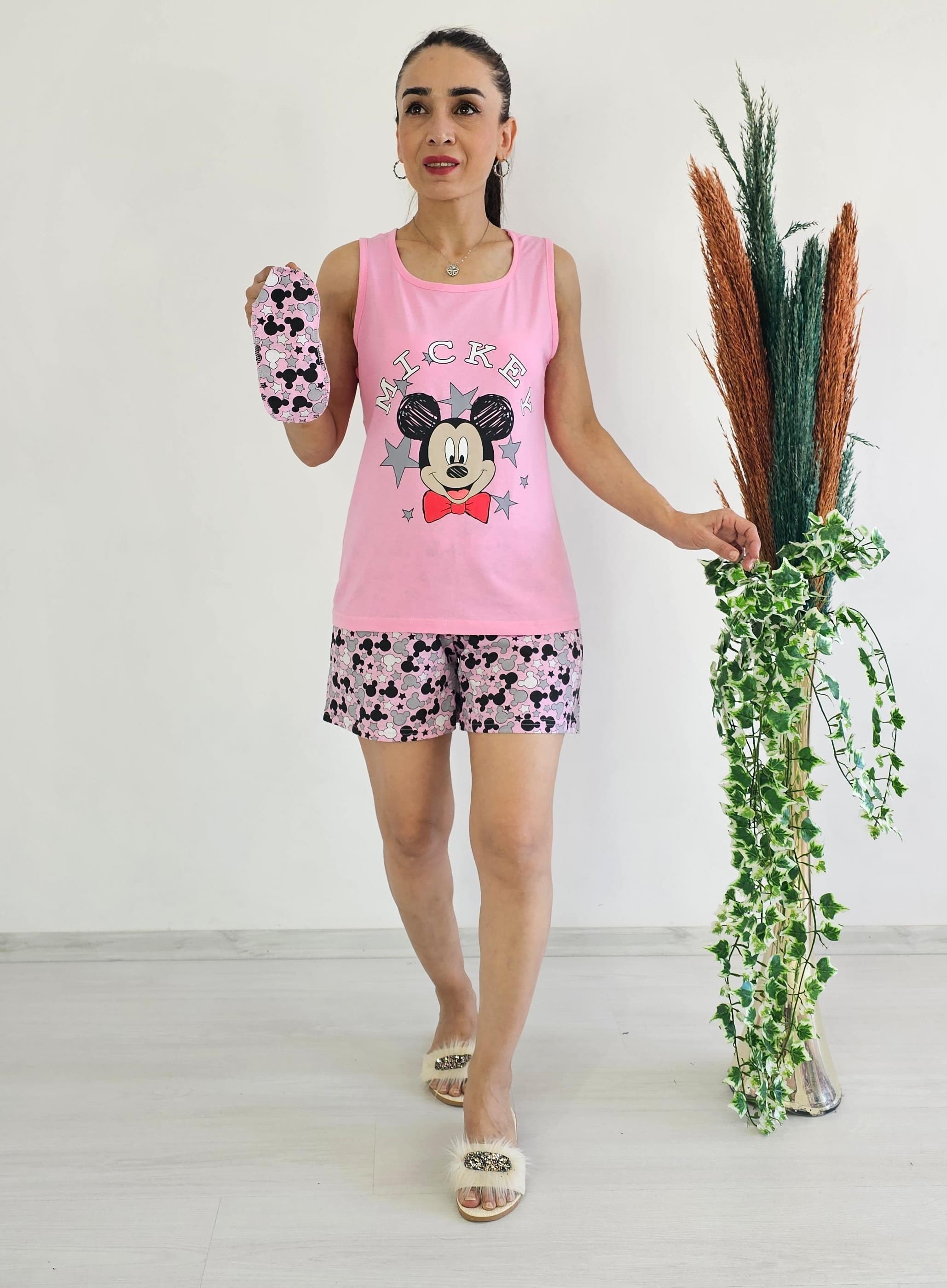 Tek Kalan Şortlu Pijama Takım - mickey pembe