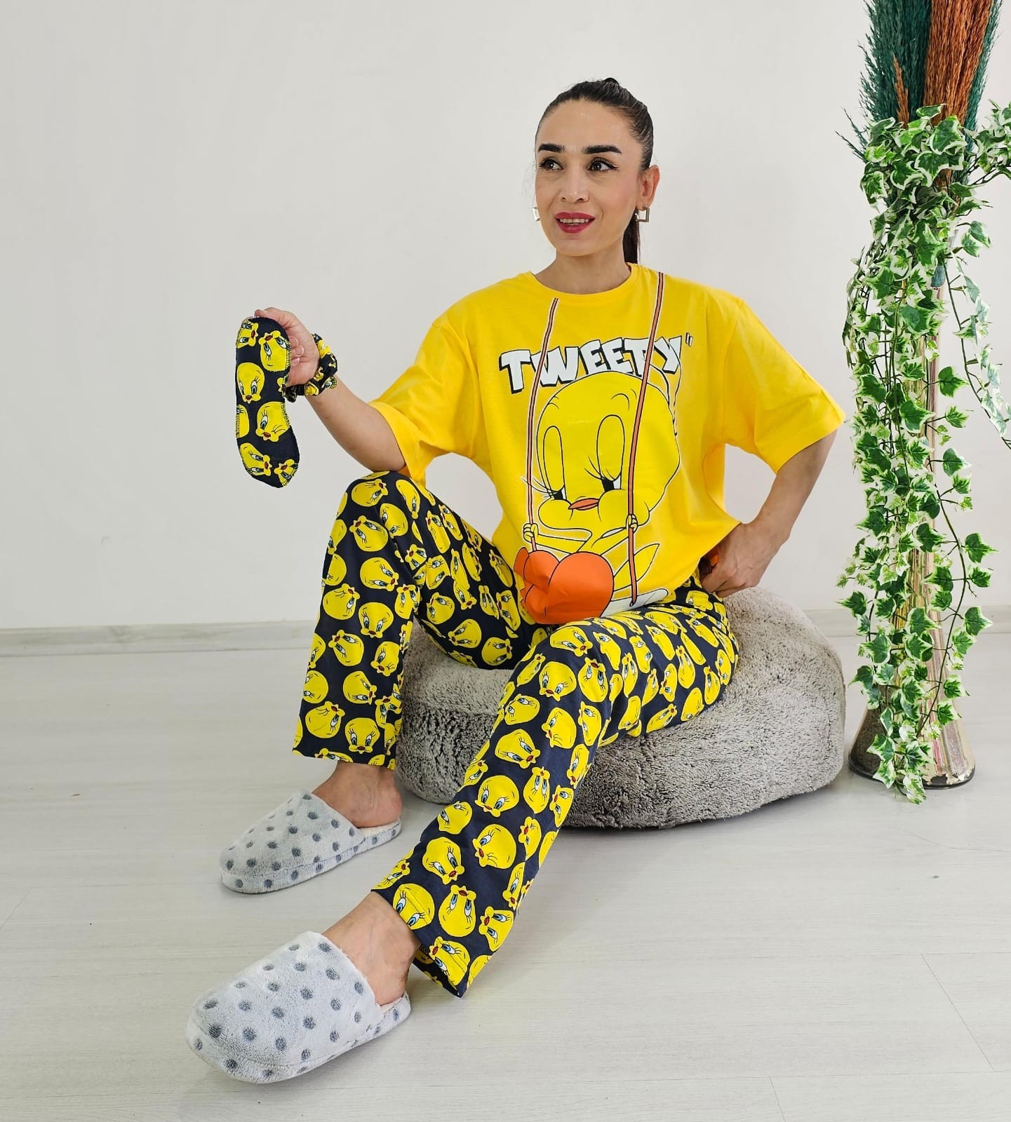 Tweety Geniş Paça Pijama Takımı - SARI