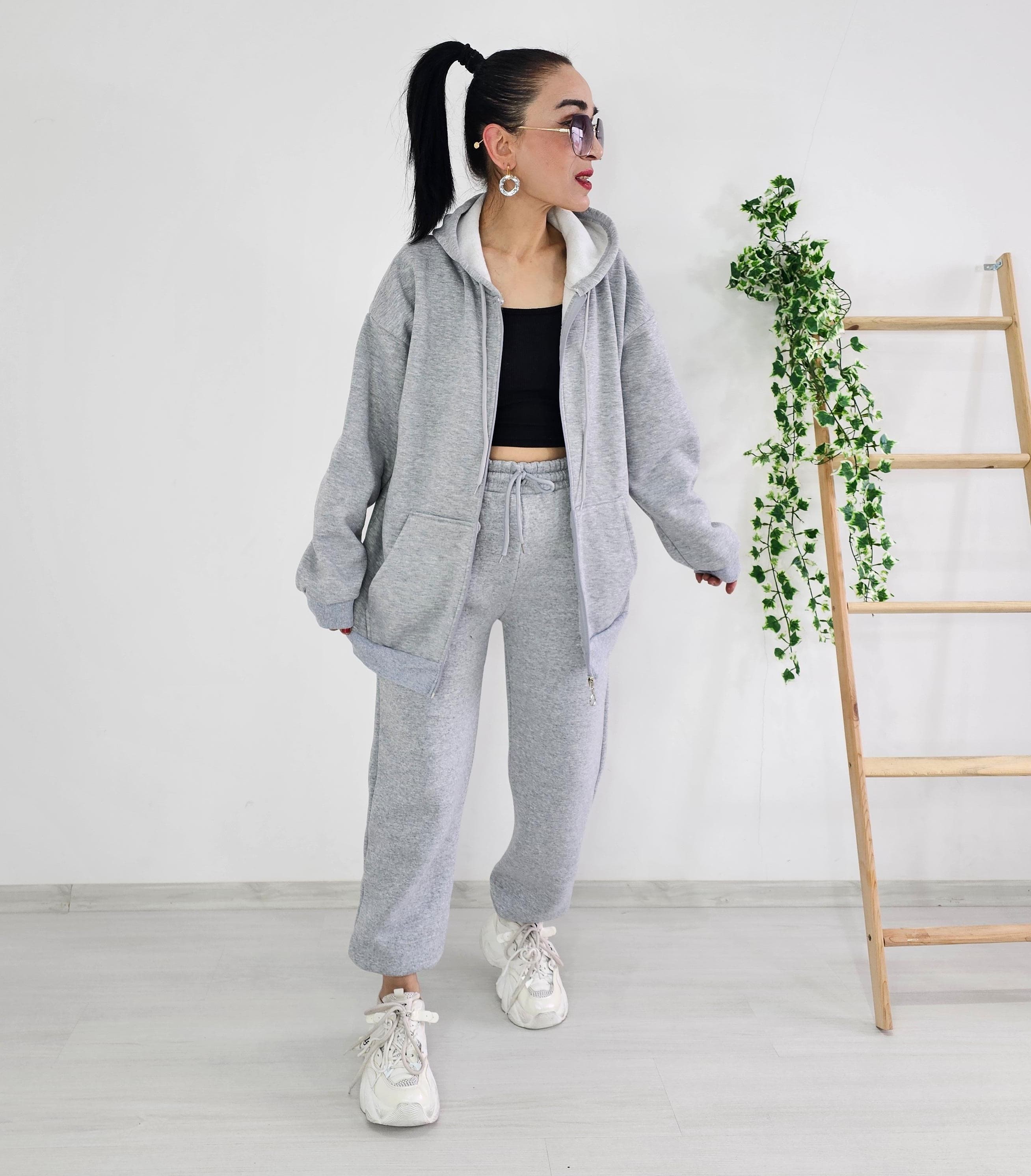 Fermuar Detay Kapşonlu Oversize Ceket - GRİ