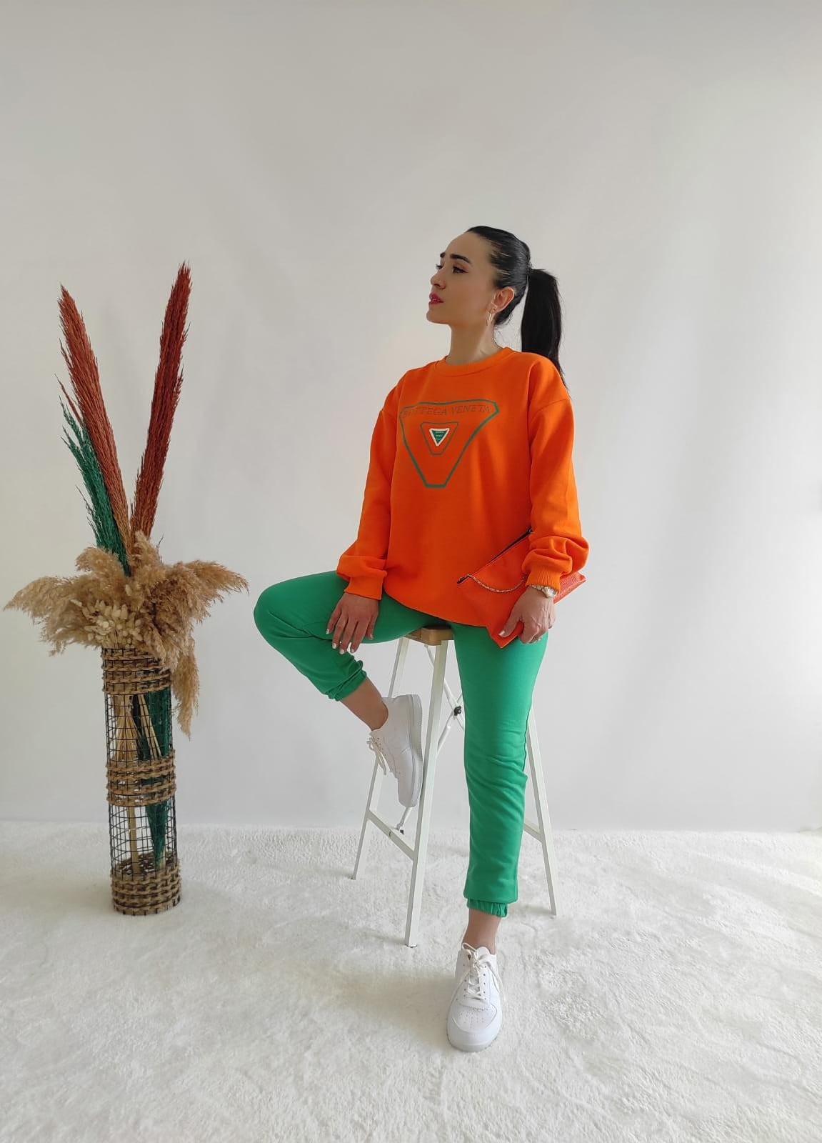 Veneta Baskı Sweatshirt-turuncu