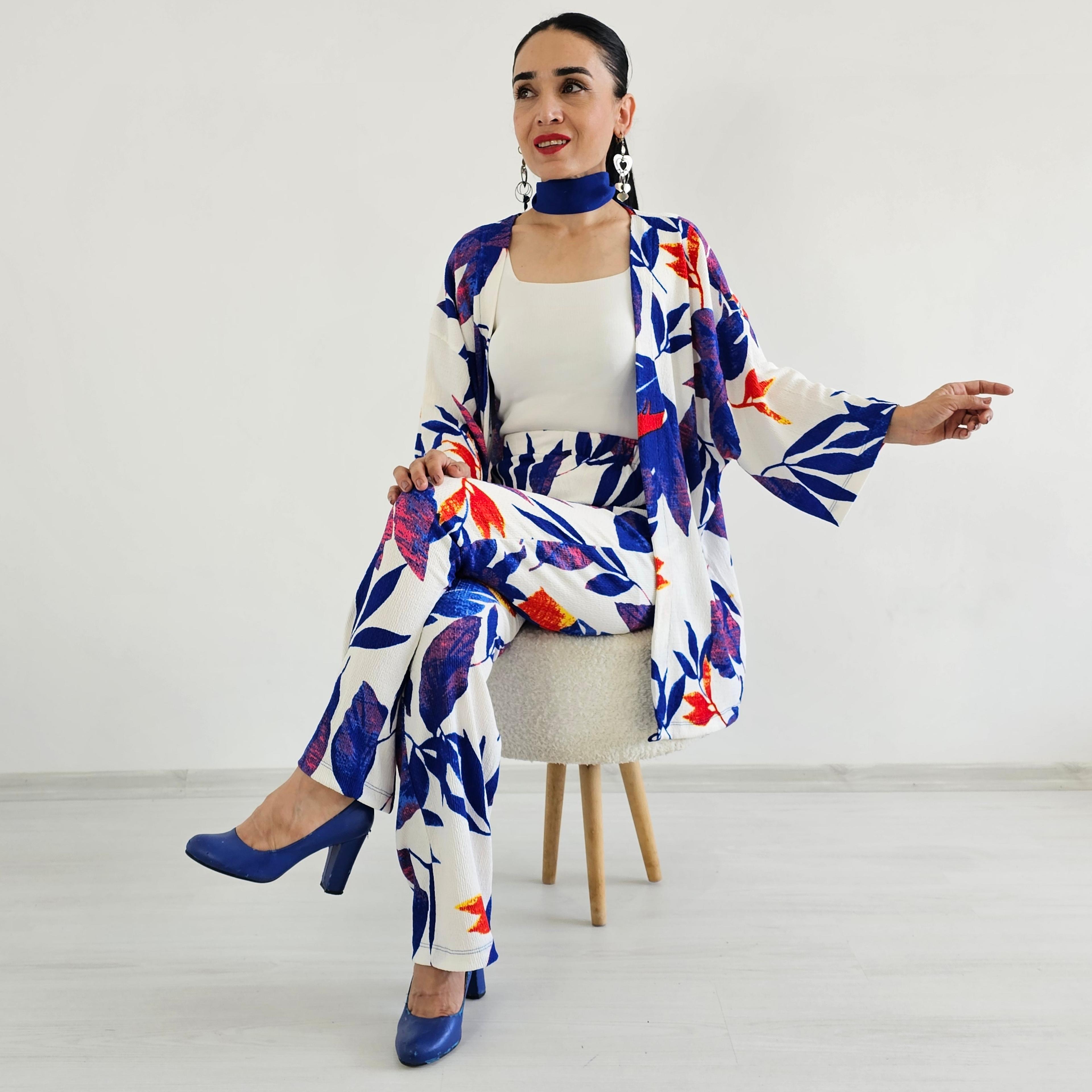 Zulaa Büyük Yaprak Desenli Kimono Takımı - SAKS