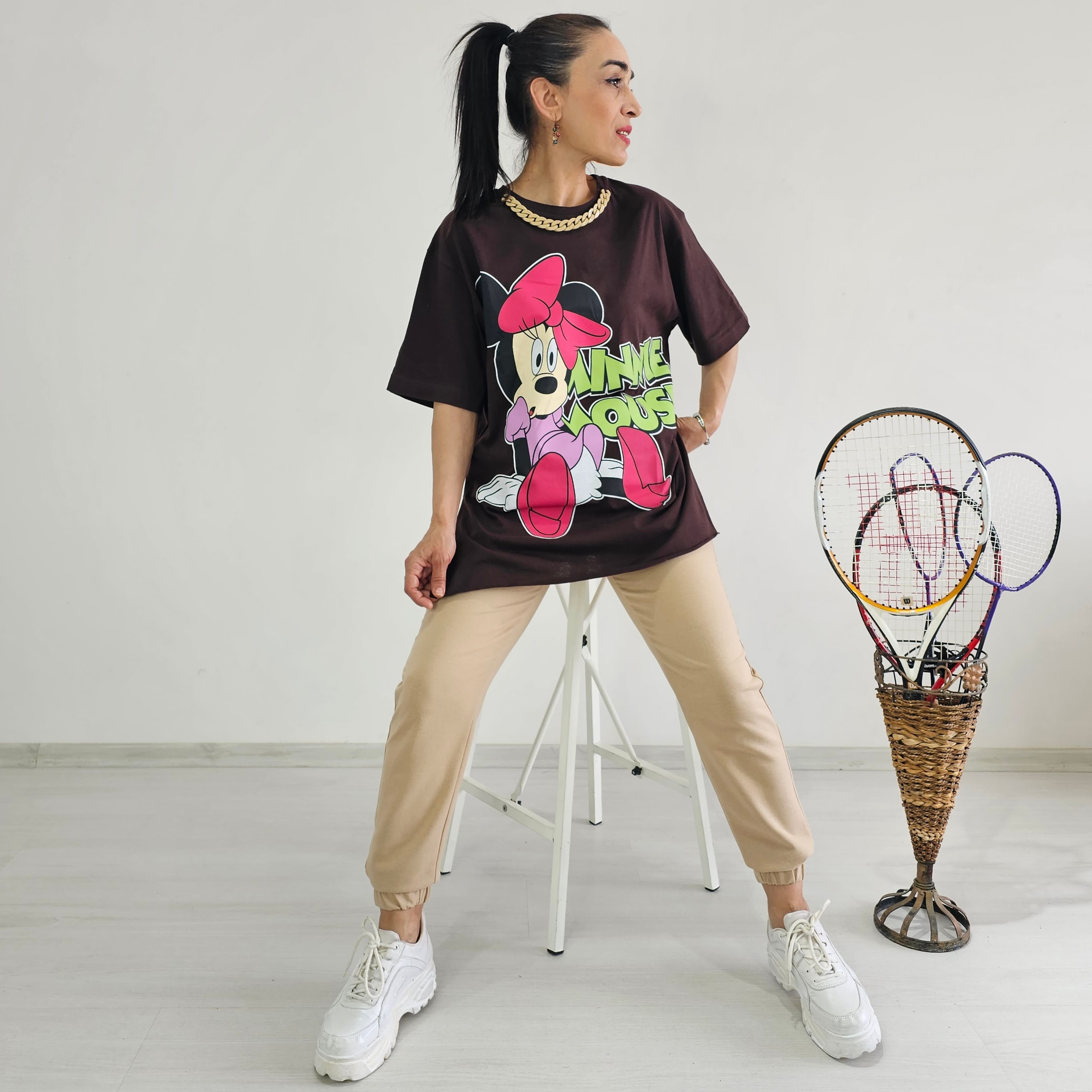 Kolye Detay Mickey Eşofman Takımı - KAHVERENGİ