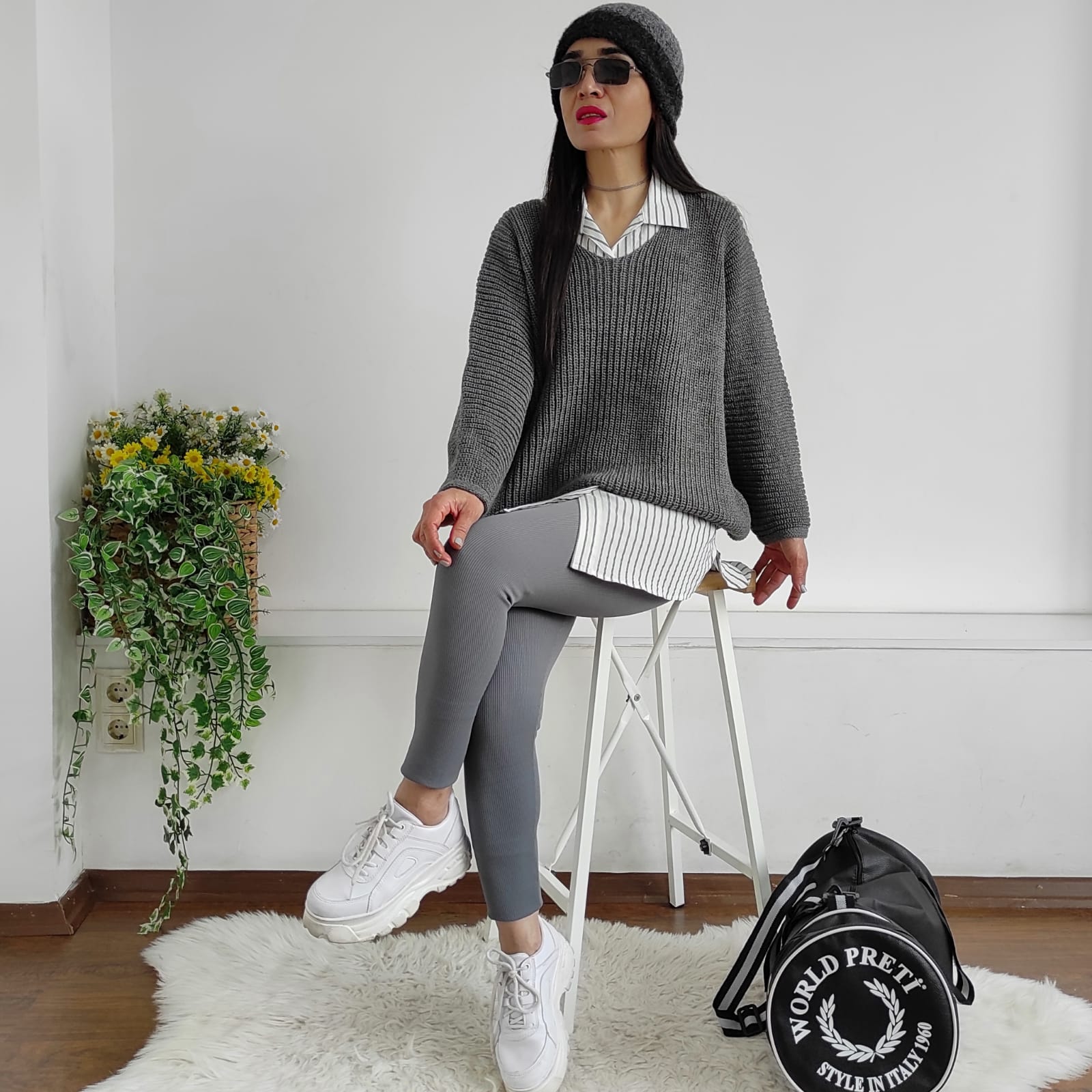 Yarasa Kol Örme Kazak - FÜME